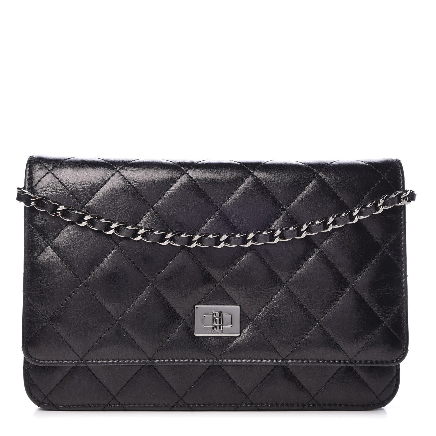 Chanel Glazed Aged Calfskin Reissue Wallet On Chain WOC Black 1 of 8