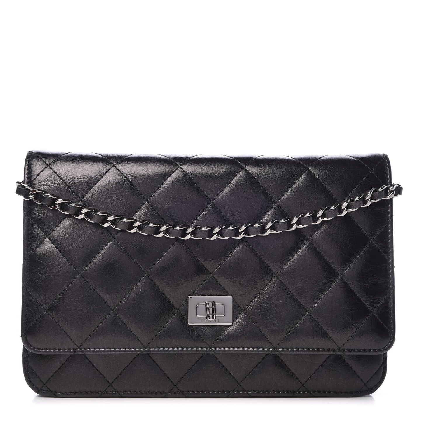 Glazed Aged Calfskin Reissue Wallet On Chain WOC Black