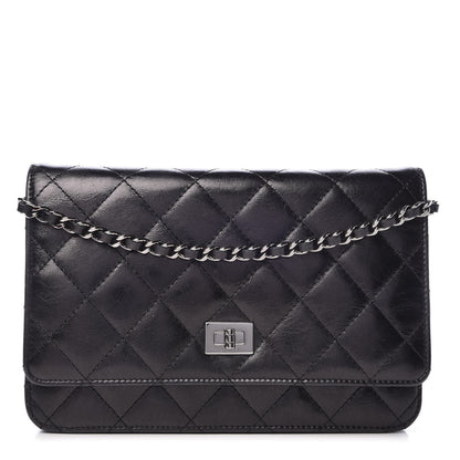 Chanel Glazed Aged Calfskin Reissue Wallet On Chain WOC Black 1 of 8