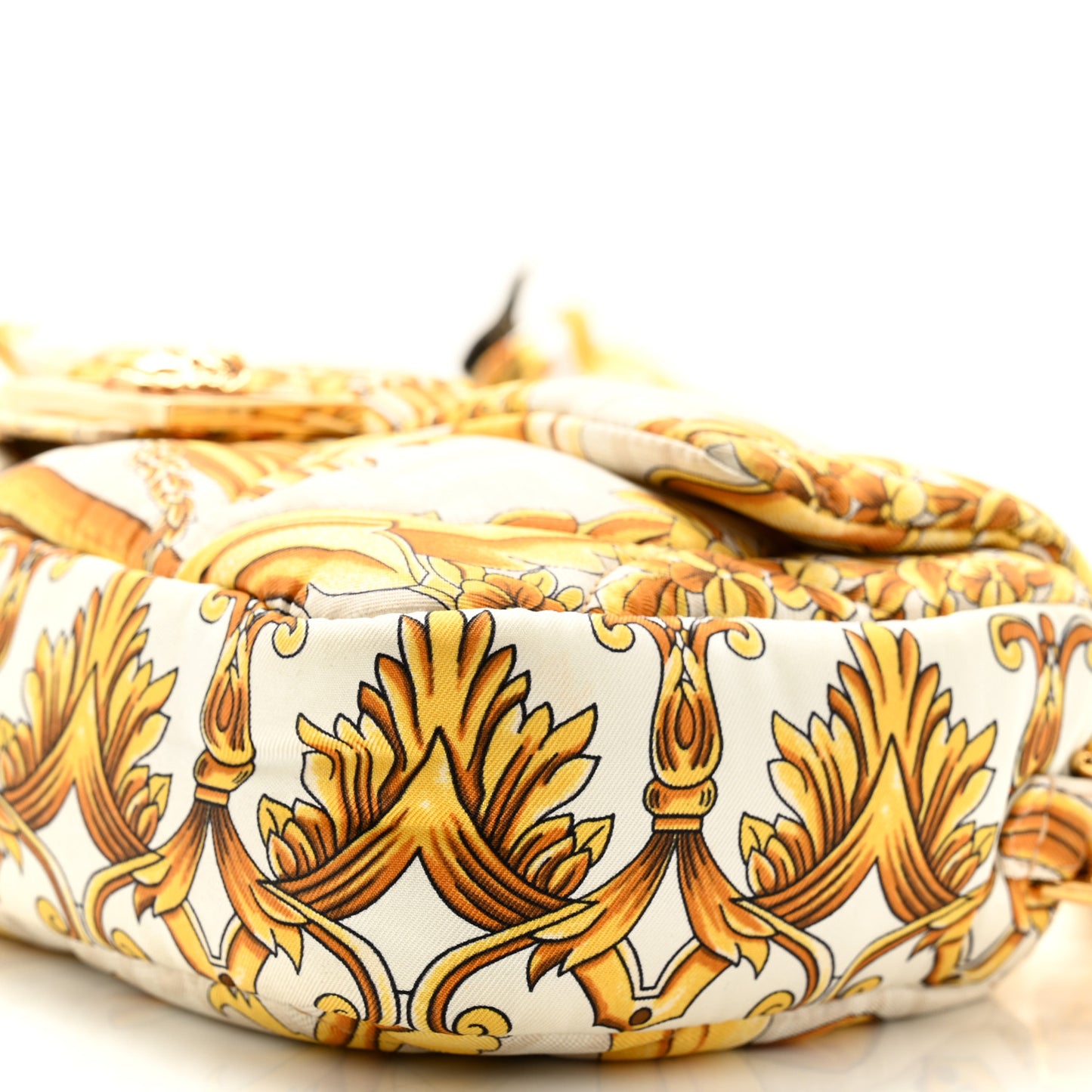 X VERSACE Silk Fendace FF Baroque Quilted Scarf Baguette White Gold