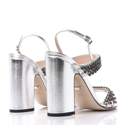 Gucci Nappa Silk Crystal Bertie High Heel Sandals 37.5 Argento 4 of 10