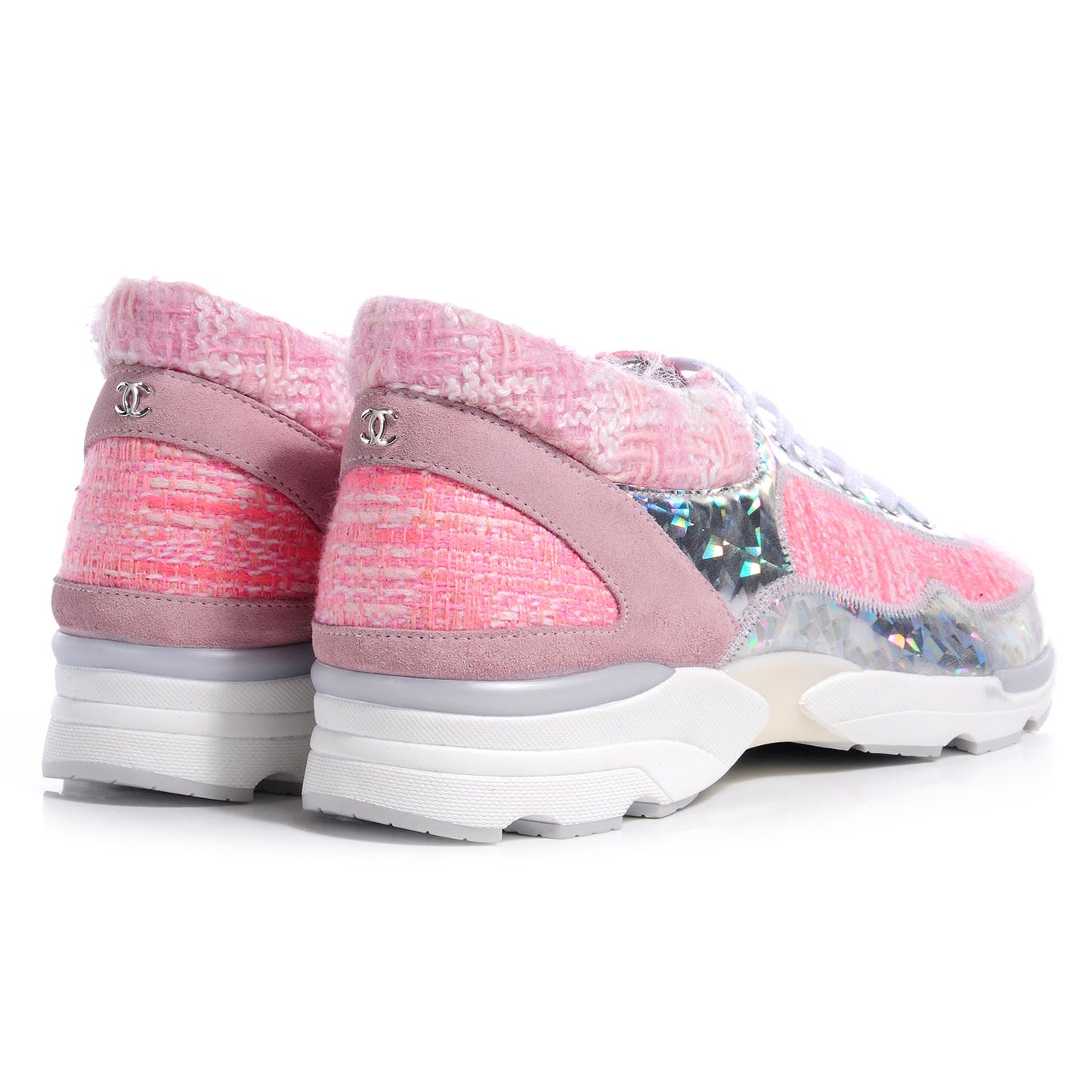 Tweed Suede Calfskin Sneakers 39 Pink