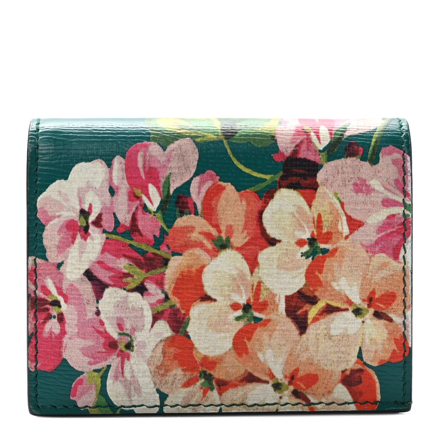 Shangai Calfskin Blooms Print Card Case Wallet Clear Bright Emerald Multicolor