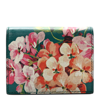 Gucci Shangai Calfskin Blooms Print Card Case Wallet Clear Bright Emerald Multicolor 1 of 7