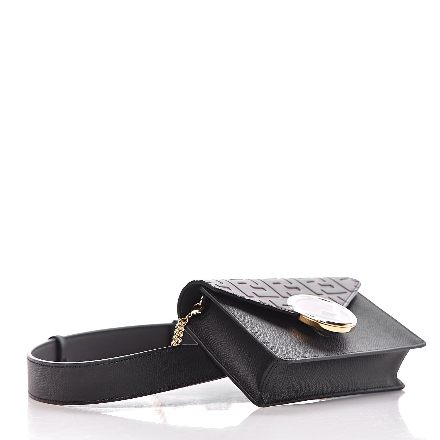 Fendi Vitello Cruise F is Fendi Bi-Color FF 1974 Embossed Envelope Belt Bag Maya Black 5 of 13