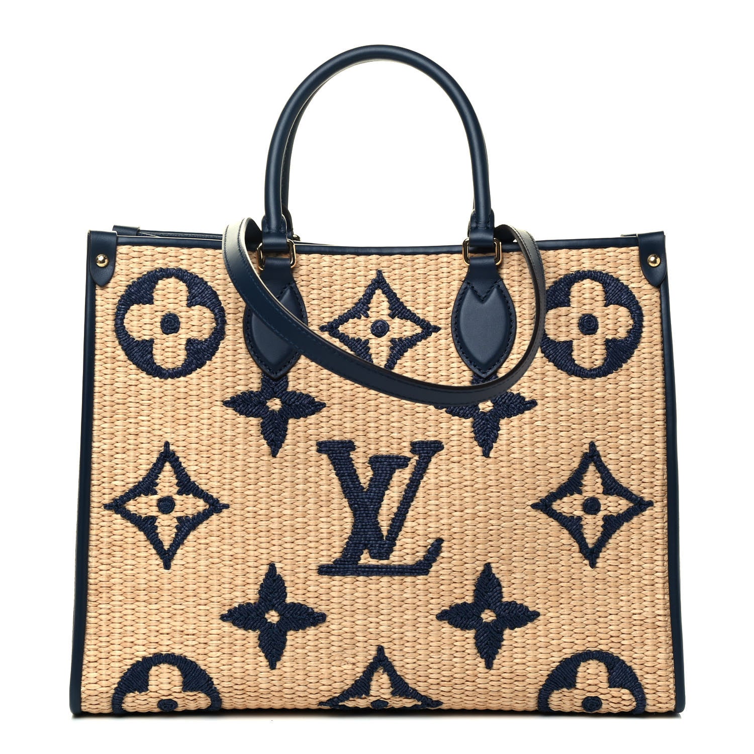 Louis Vuitton Raffia Calfskin Monogram Giant Onthego MM Blue 1 of 4