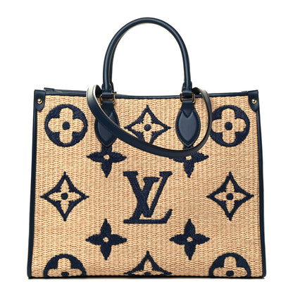 Louis Vuitton Raffia Calfskin Monogram Giant Onthego MM Blue 1 of 4