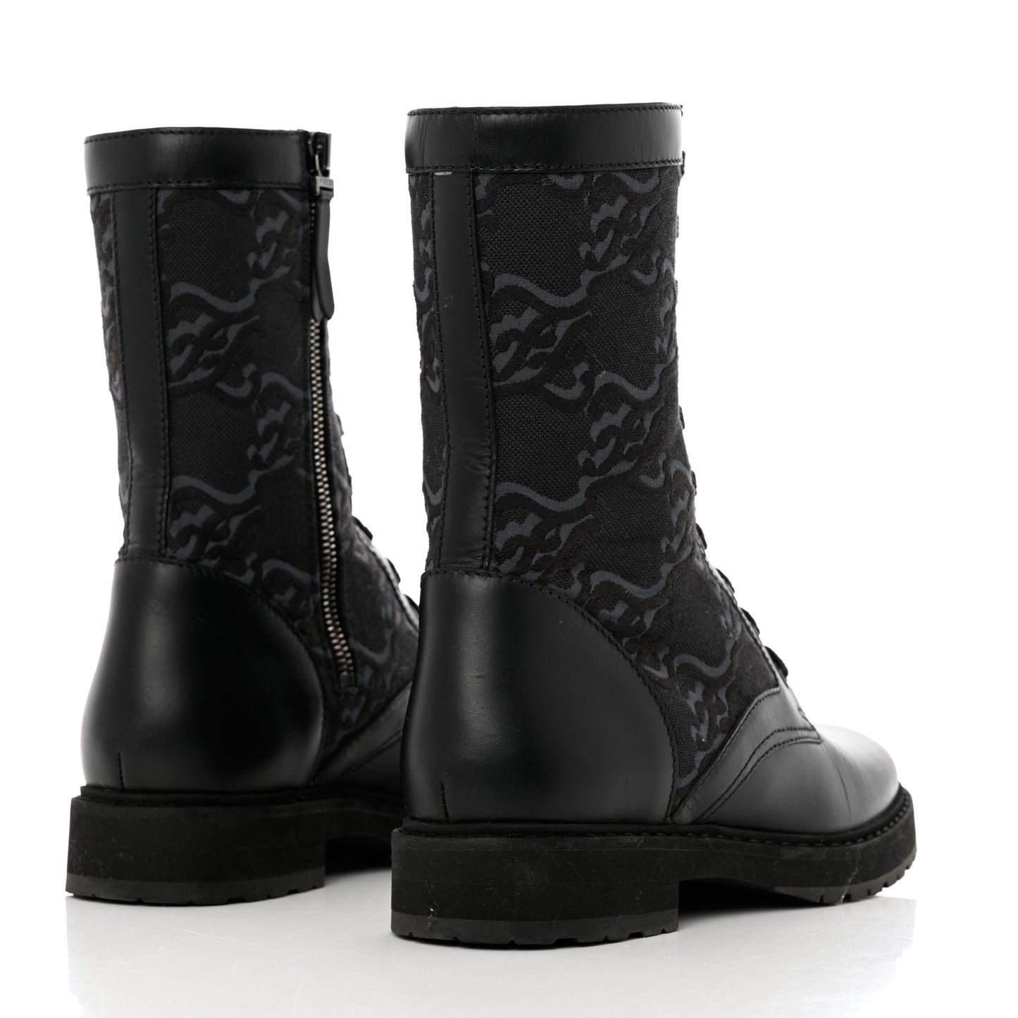 Vitello Fabric Jacquard Karligraphy Embroidered Womens Combat Boots 37.5 Black