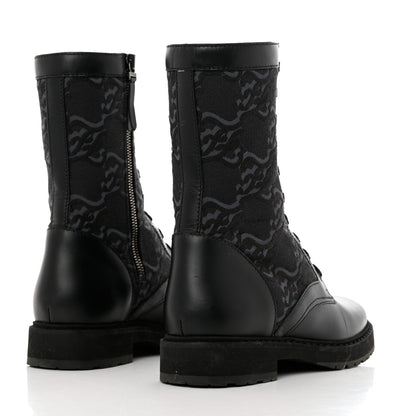 Fendi Vitello Fabric Jacquard Karligraphy Embroidered Womens Combat Boots 37.5 Black 4 of 10