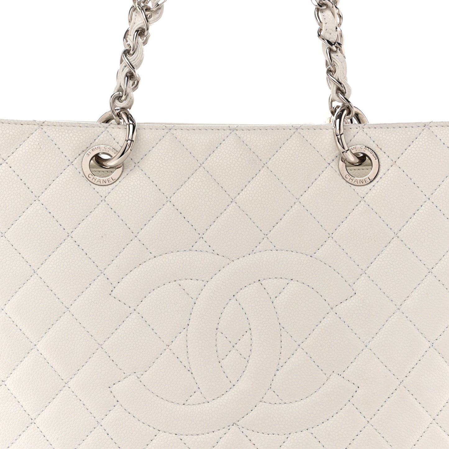Caviar Quilted Grand Shopping Tote GST White