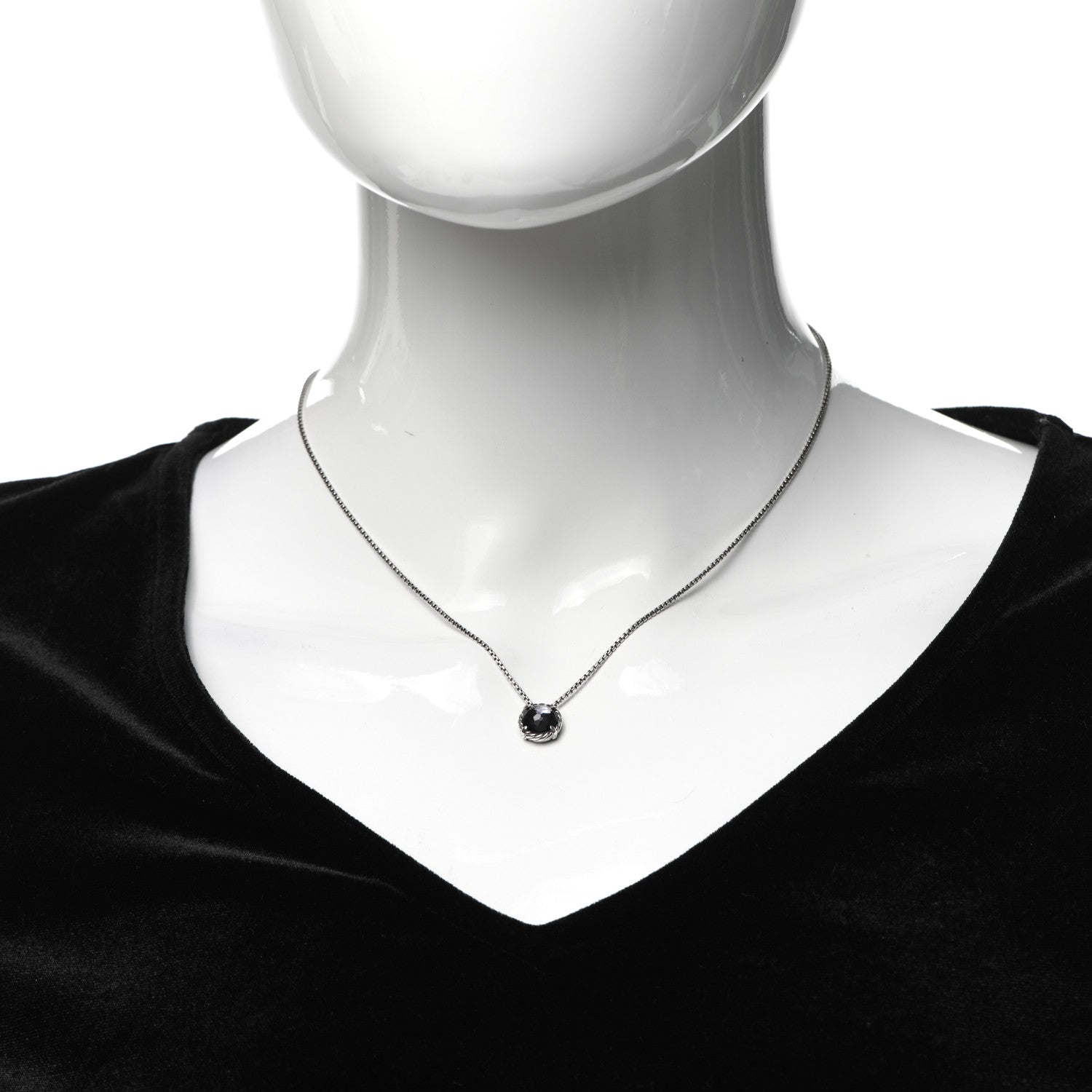 David Yurman Sterling Silver Black Orchid 8mm Petite Chatelaine Pendant Necklace 2 of 5