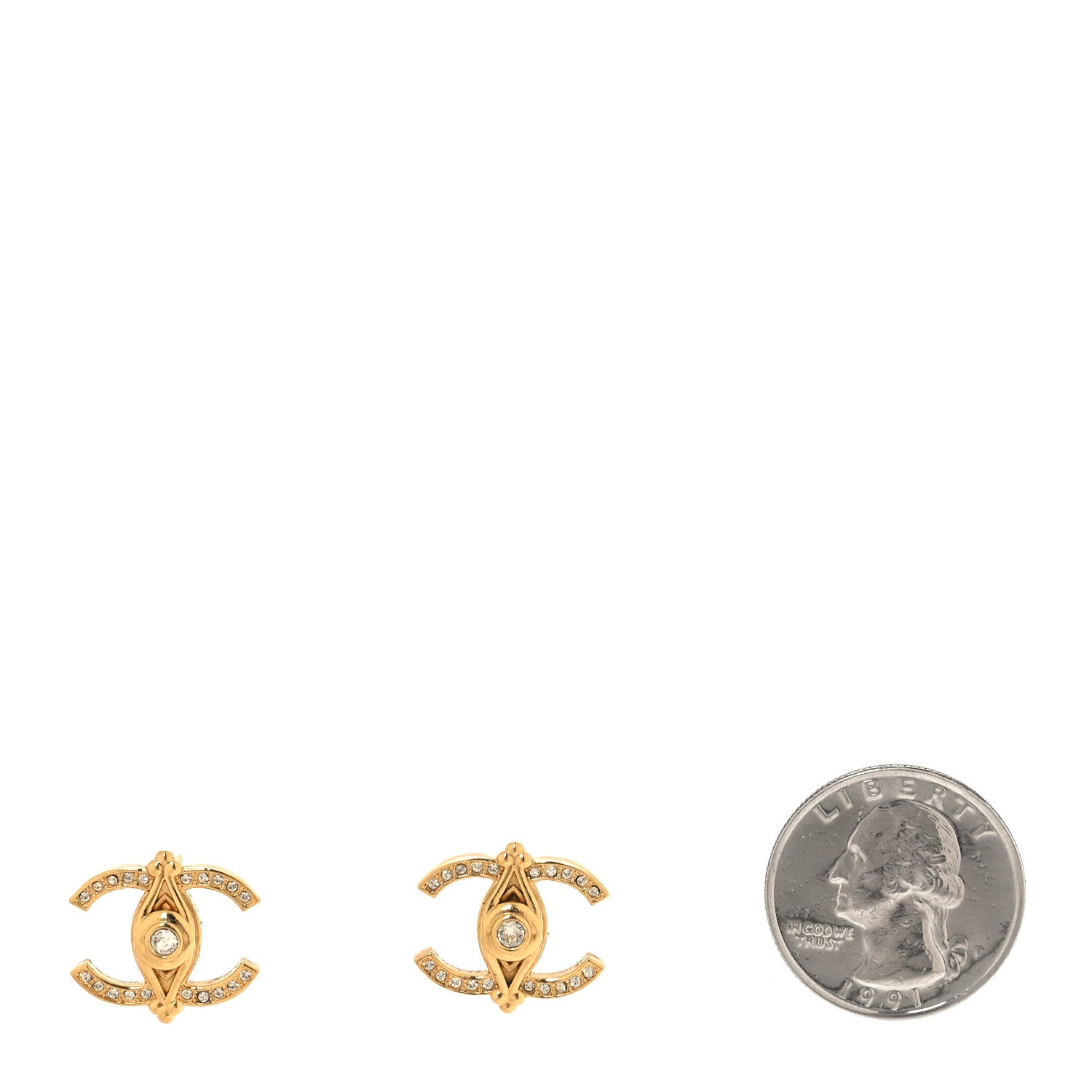 Chanel Crystal Bezel CC Earrings Gold 2 of 5