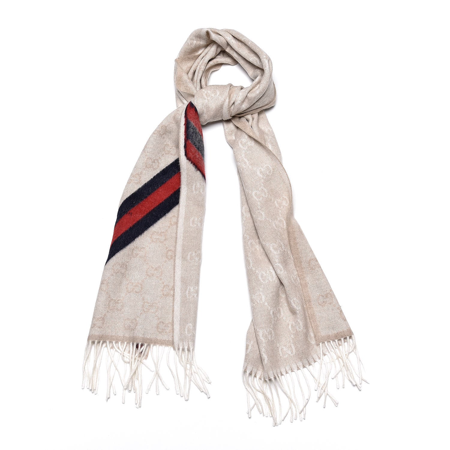 Gucci Wool Angora Monogram Web New Nikky Scarf Sand Blue 1 of 6