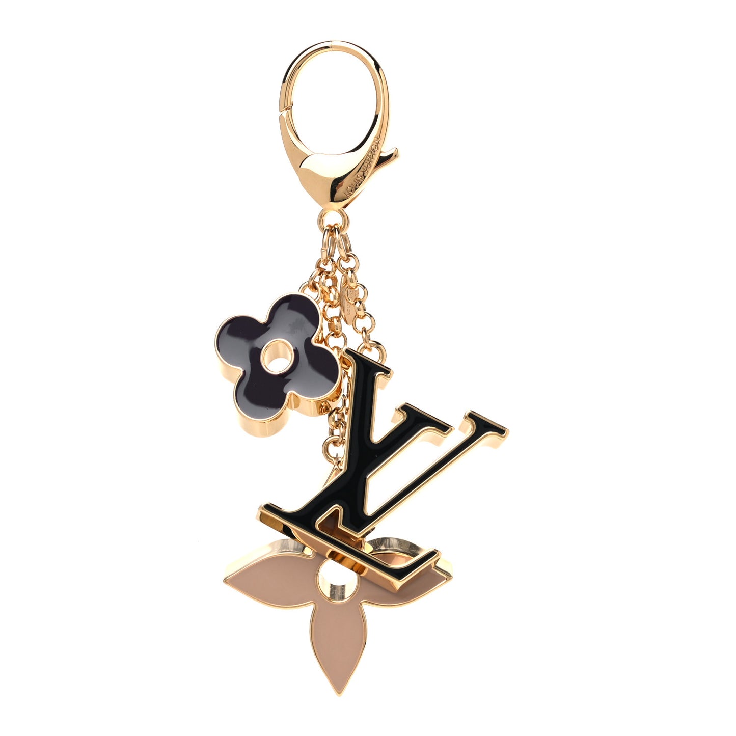 Metal Enamel Fleur De Monogram Bag Charm Dore