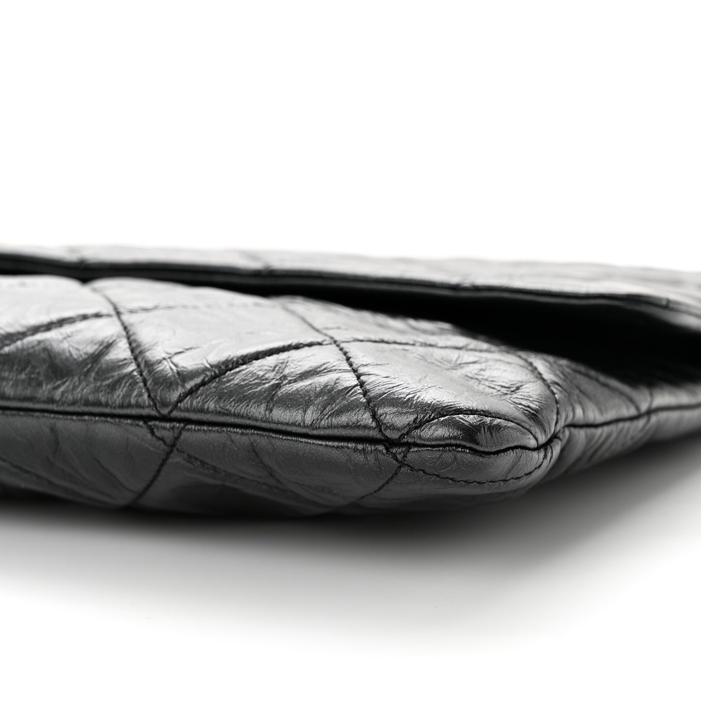 Metallic Crumpled Calfskin Big Bang Large Flap Bag Black