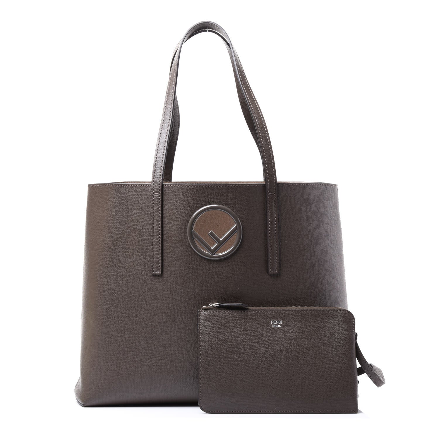 Fendi Vitello Vienna Enamel F is Fendi Shopping Tote Carbone Tobacco 1 of 11