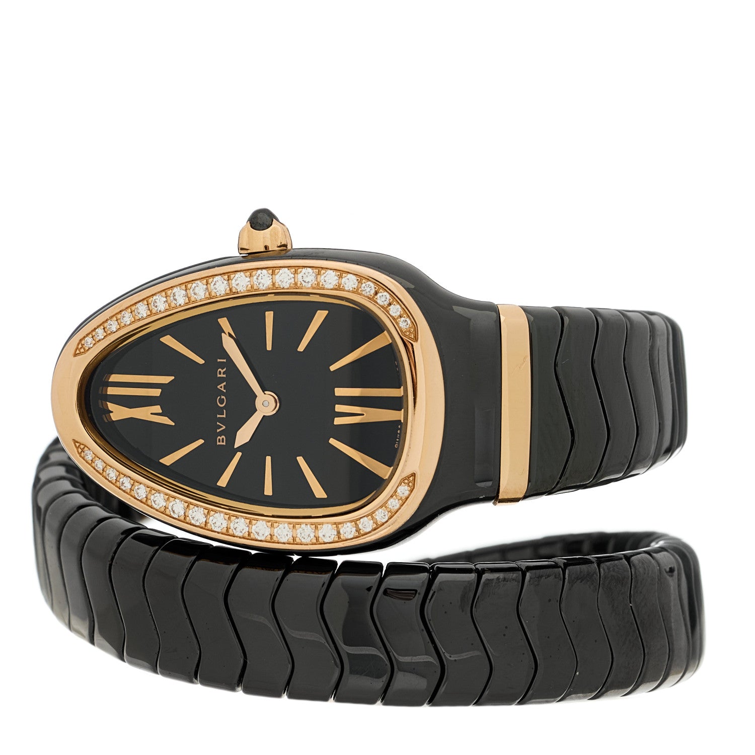 Bulgari 18K Rose Gold Ceramic Diamond Bezel 35mm Serpenti Tubogas Quartz Watch Black 2 of 5