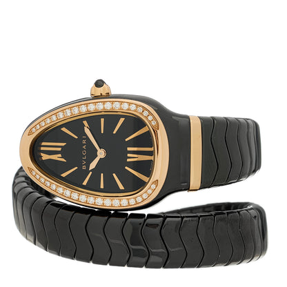 Bulgari 18K Rose Gold Ceramic Diamond Bezel 35mm Serpenti Tubogas Quartz Watch Black 2 of 5