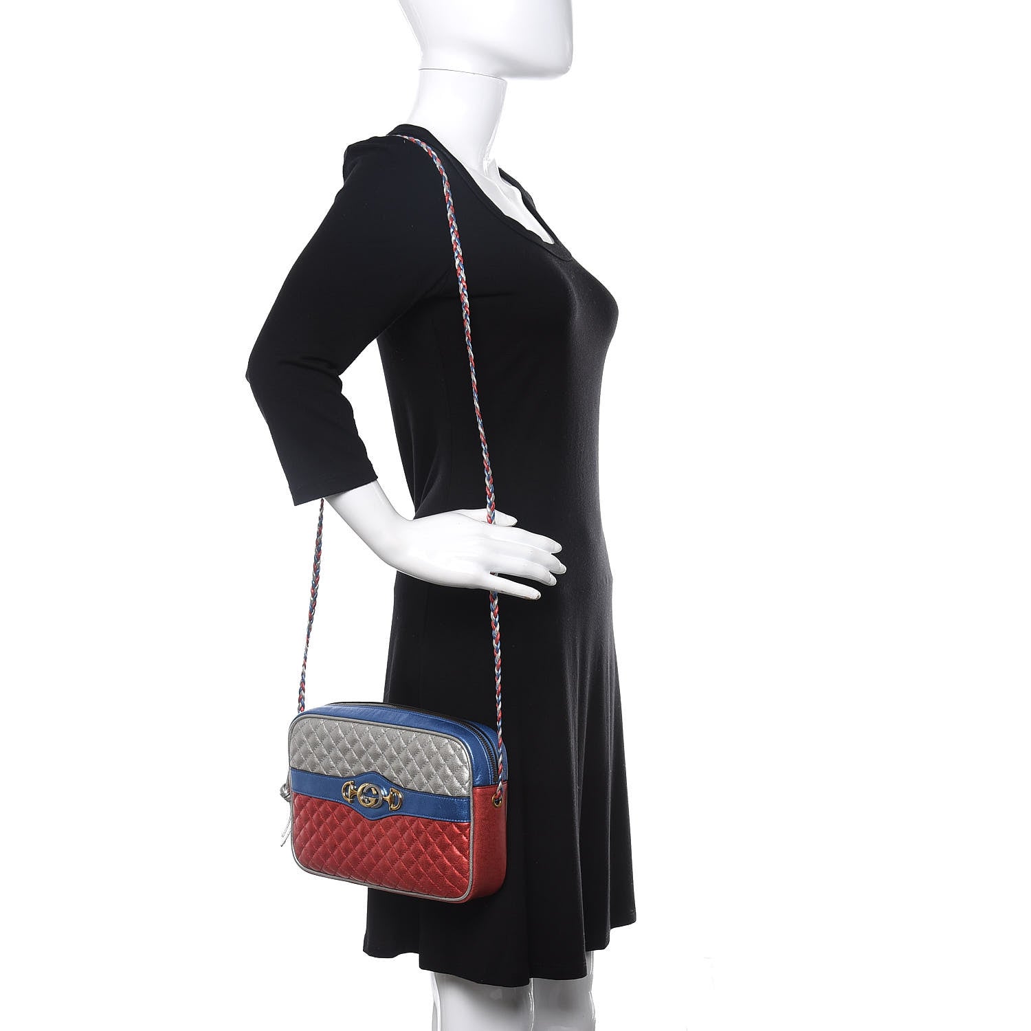Gucci Laminated Nappa Trapuntata Small Zumi Shoulder Bag Rosso Marine Argento 2 of 9