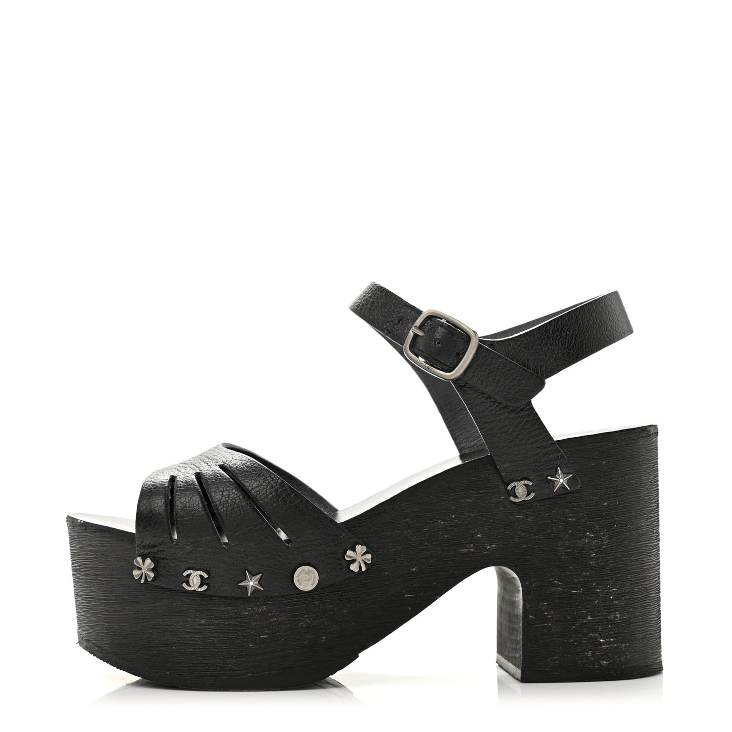 Goatskin Studded Platform Sandals 35 Black