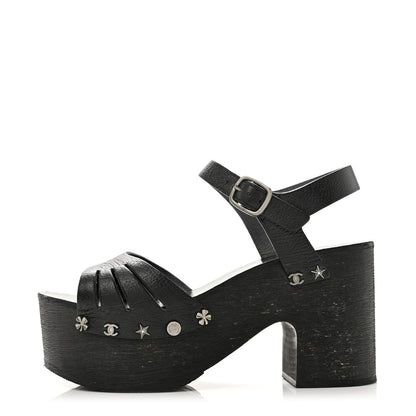 Chanel Goatskin Studded Platform Sandals 35 Black 1 of 10