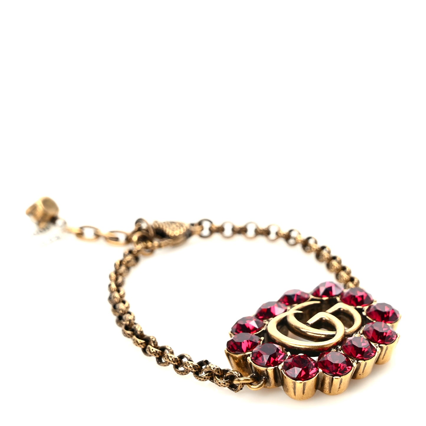 Oxidized Metal Crystal Double G Bracelet Aged Gold Red