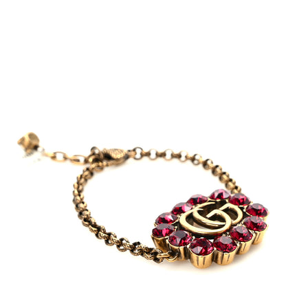 Gucci Oxidized Metal Crystal Double G Bracelet Aged Gold Red 1 of 4