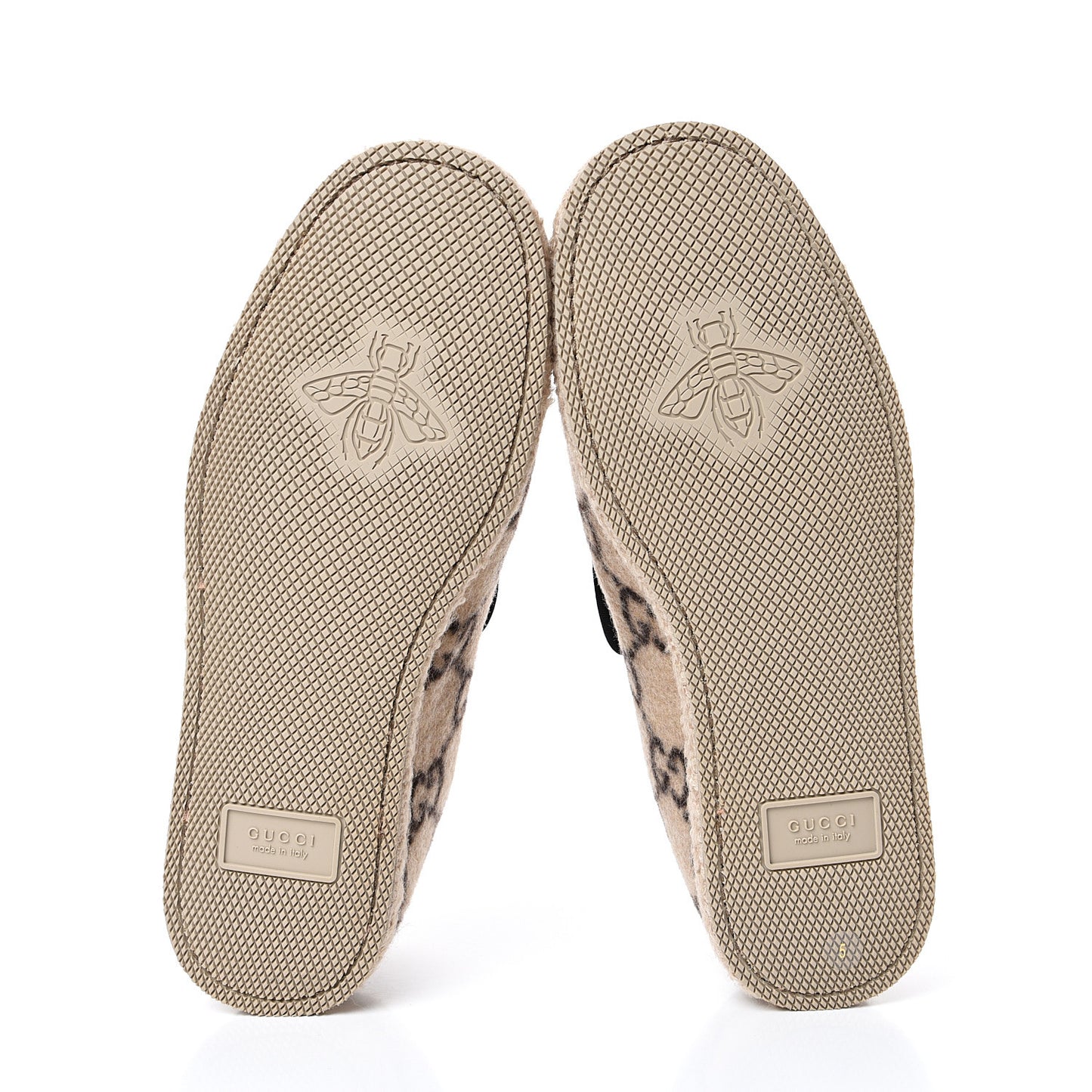 Covered Wool GG Monogram Mens Fria Horsebit Loafers 5 Beige Ebony Black Butterscotch