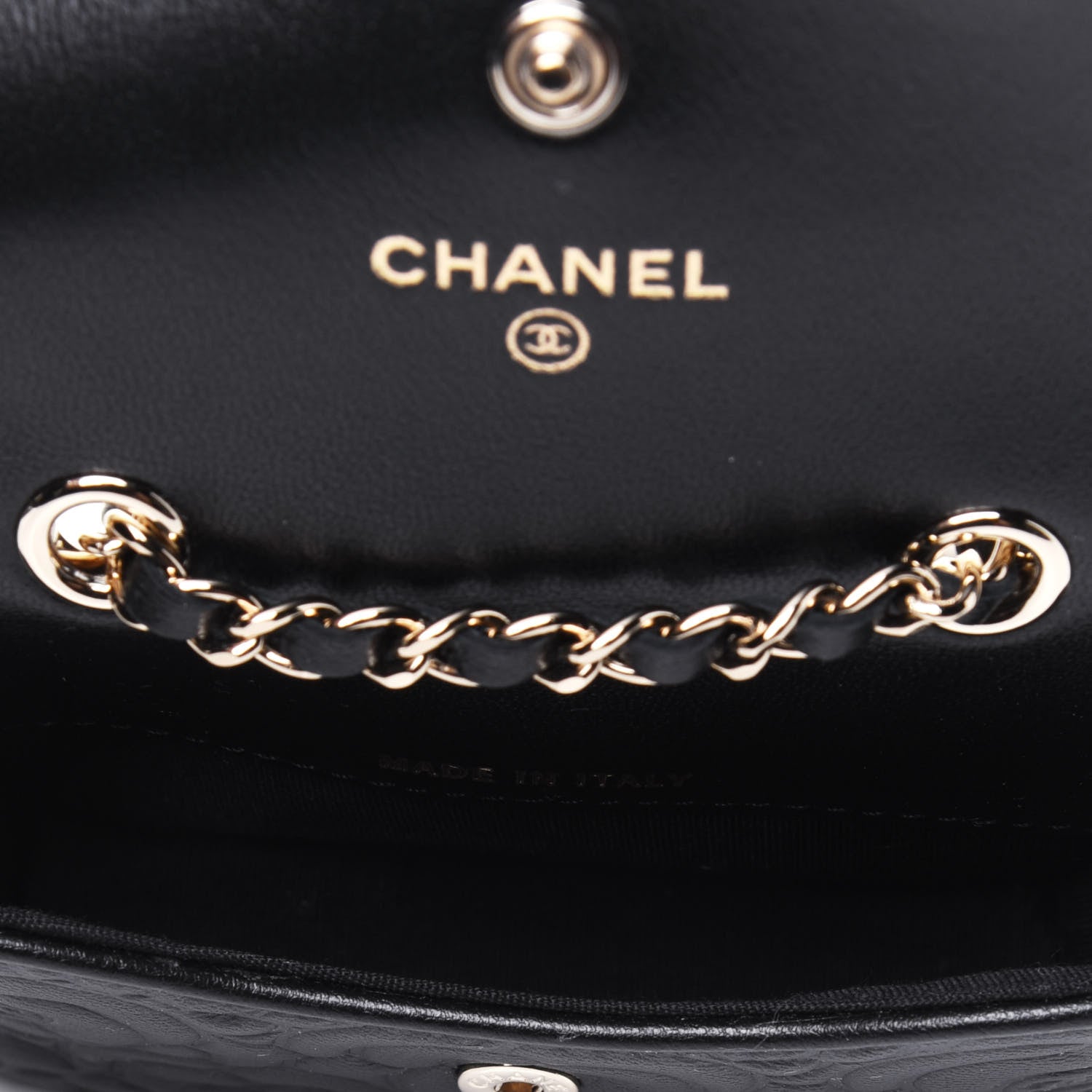 Chanel Lambskin Camellia Embossed Chain Belt Bag Black 5 of 13