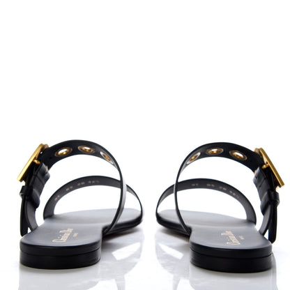 Christian Dior Calfskin D-Dior Slide Flat Sandals 36.5 Black 6 of 10