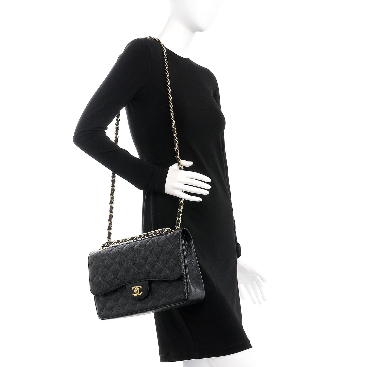 Caviar Quilted Jumbo Double Flap Black