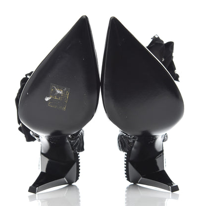 Saint Laurent Patent Freja 105 Flower Ankle Pumps 35 Black 5 of 7