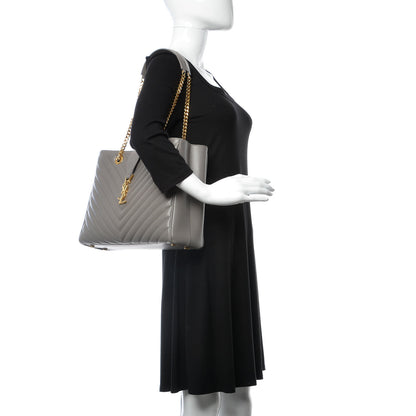 Saint Laurent Smooth Calfskin Matelasse Chevron Large Monogram Shopping Bag Grey 2 of 13