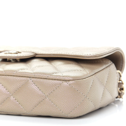 Chanel Iridescent Caviar Quilted Flap Phone Holder With Chain Beige 10 of 10