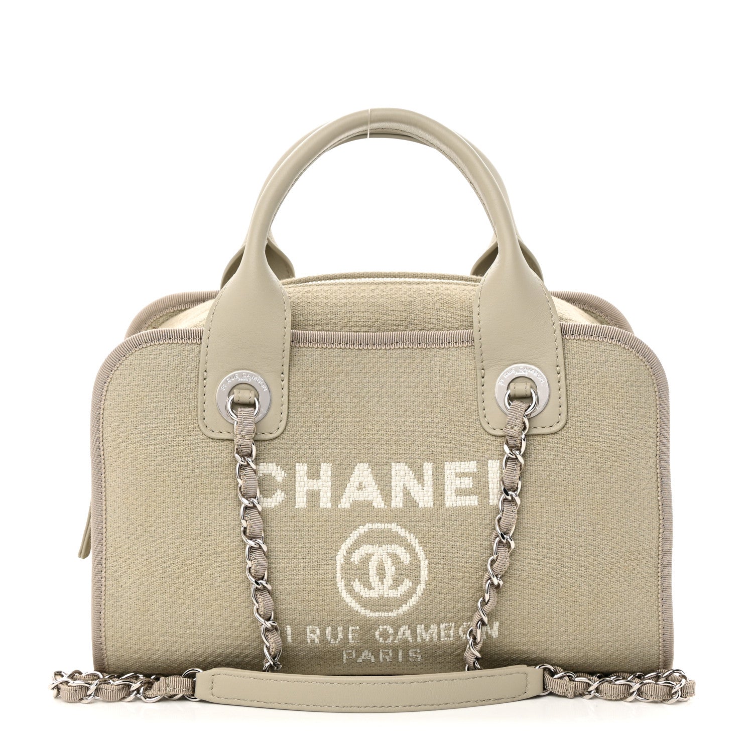 Chanel Canvas Deauville Bowling Bag Beige 1 of 14