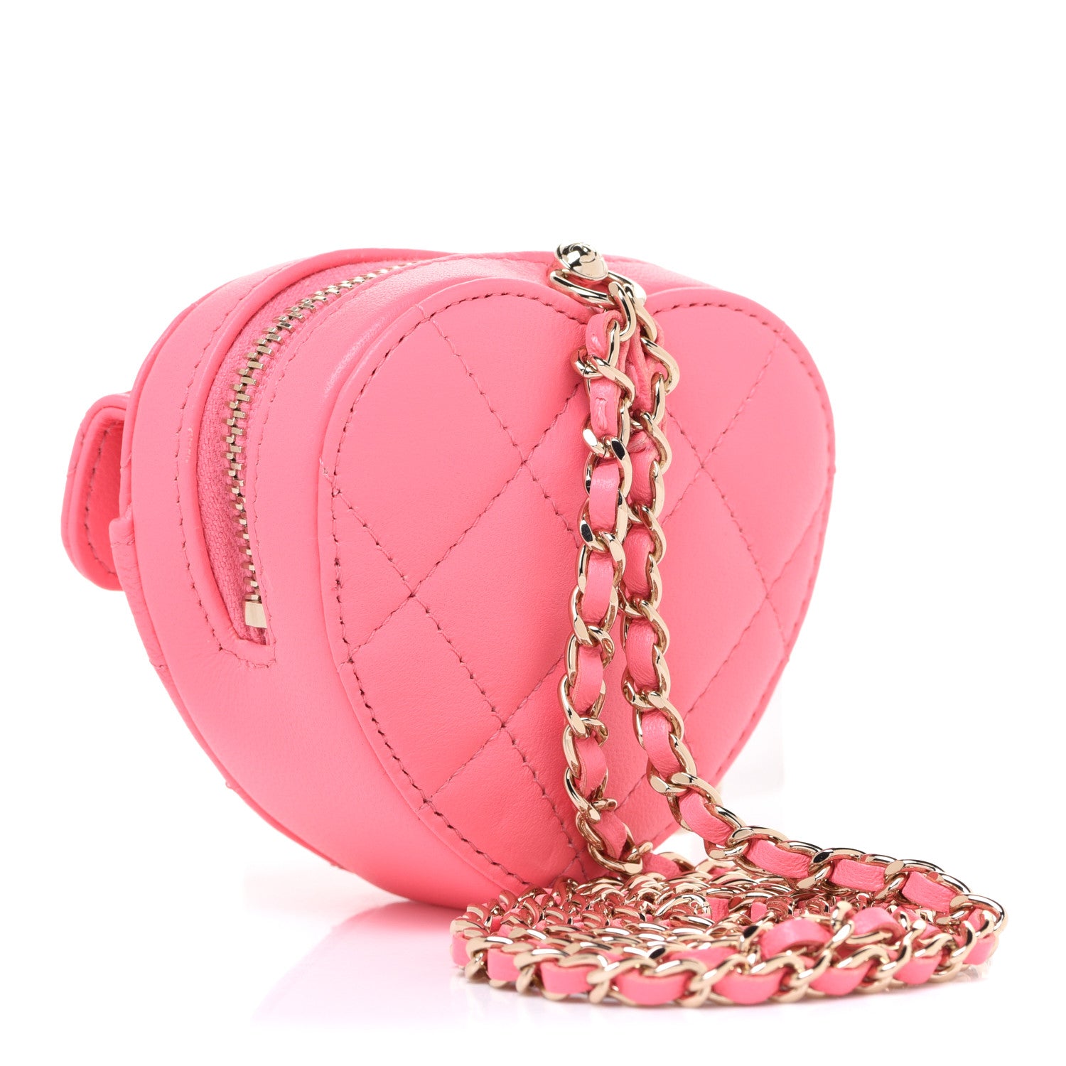 Chanel Lambskin Quilted CC In Love Heart Coin Purse With Chain Pink 2 of 8