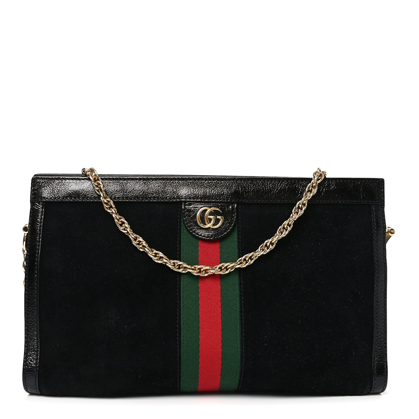 Suede Patent GG Web Medium Ophidia Chain Shoulder Bag Black