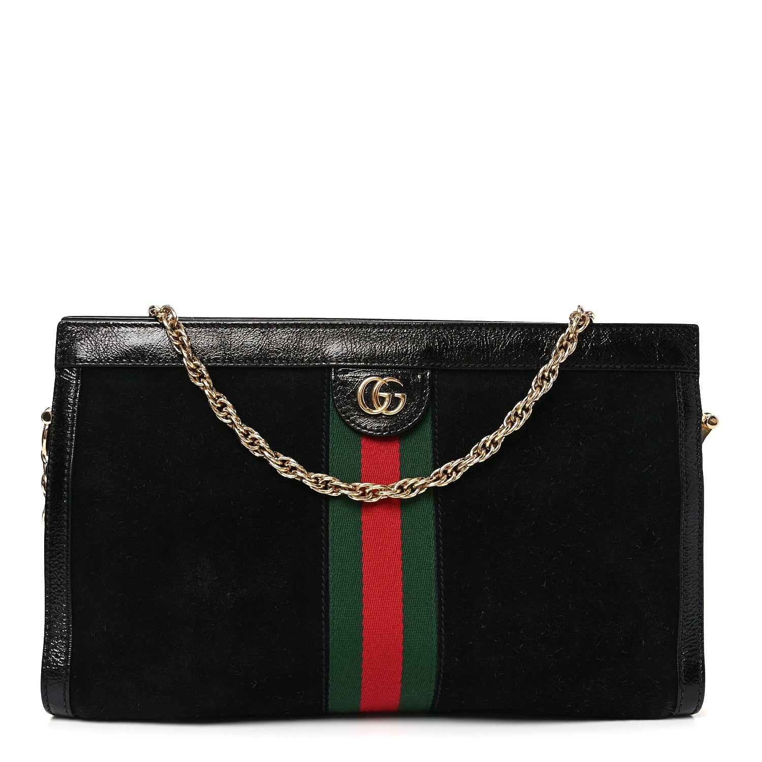 Gucci Suede Patent GG Web Medium Ophidia Chain Shoulder Bag Black 1 of 9