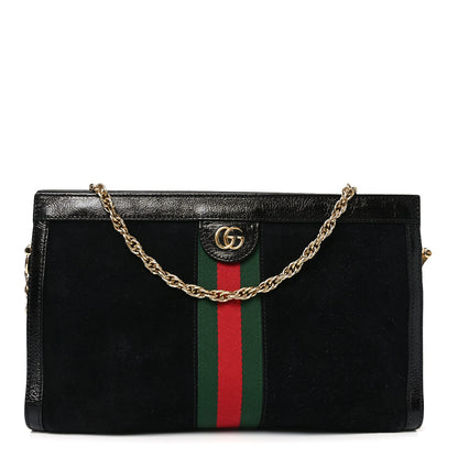 Gucci Suede Patent GG Web Medium Ophidia Chain Shoulder Bag Black 1 of 9
