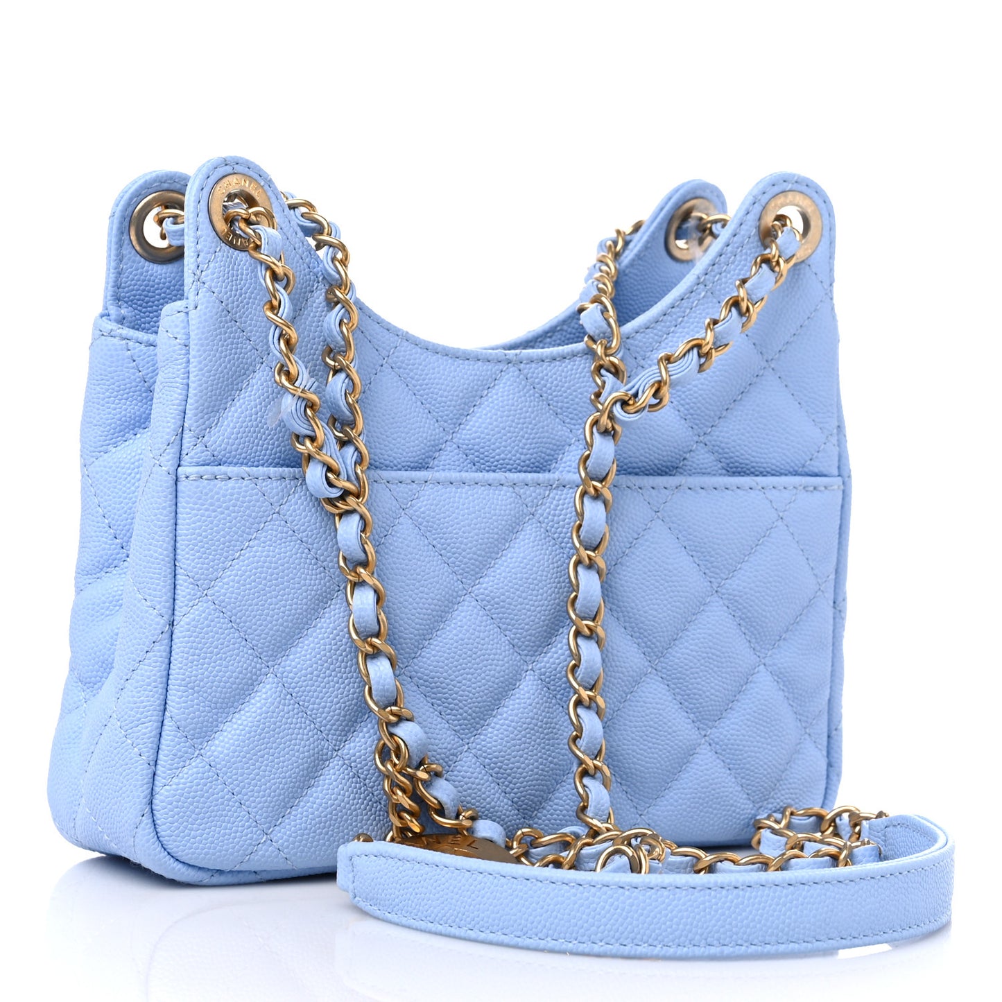 Caviar Quilted Small Wavy CC Hobo Blue