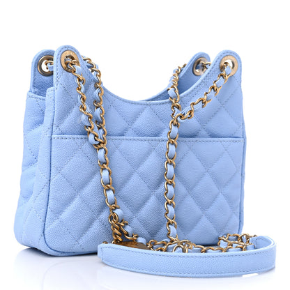 Chanel Caviar Quilted Small Wavy CC Hobo Blue 3 of 9