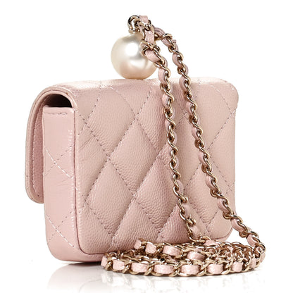Chanel Iridescent Caviar Quilted Pearl On Top Coin Purse With Chain Light Pink 2 of 8