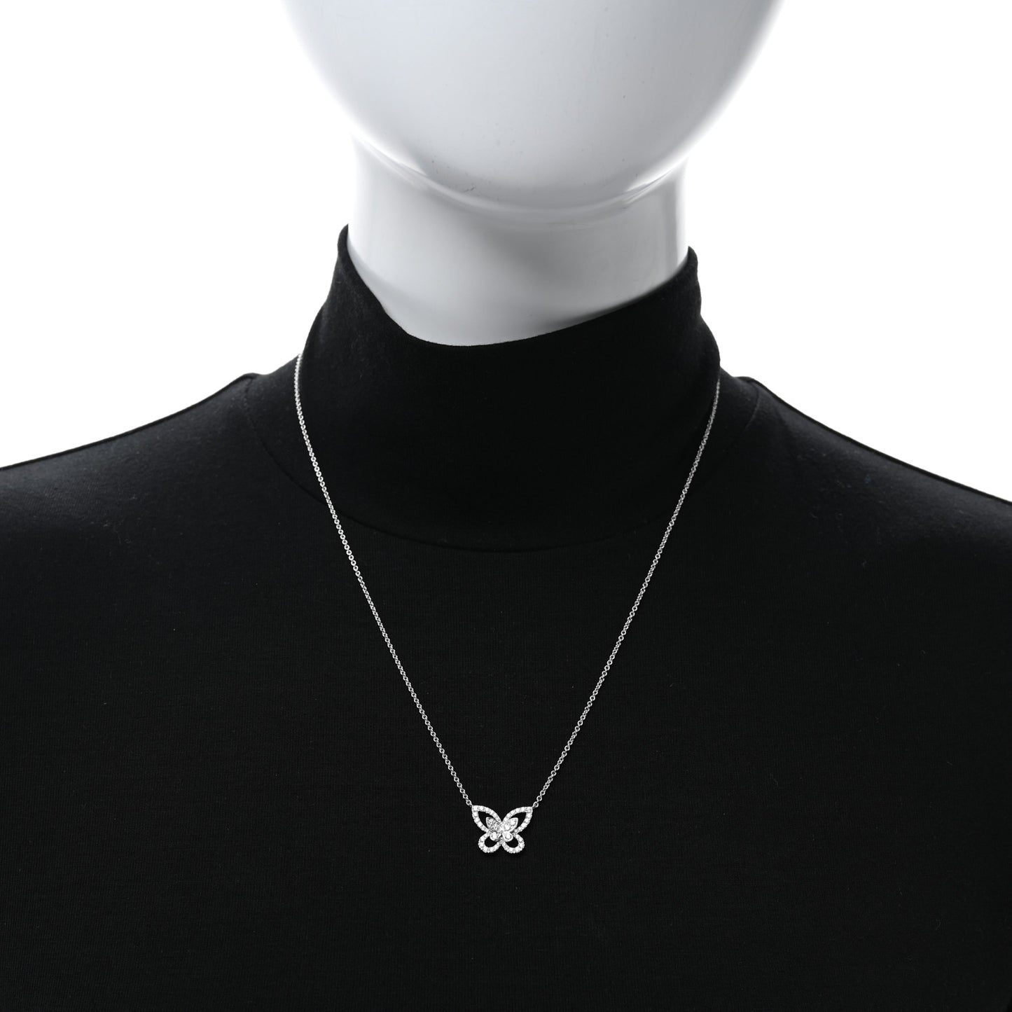 18K White Gold Diamond Butterfly Silhouette Mini Pendant Necklace