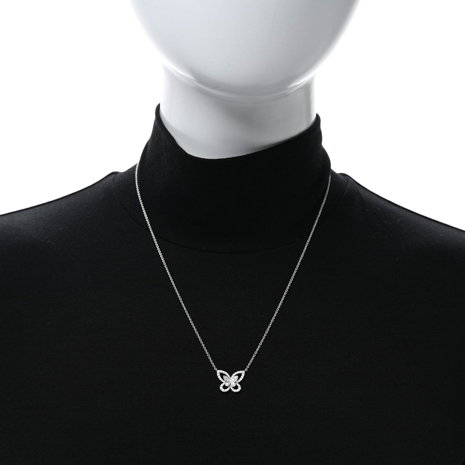 Graff 18K White Gold Diamond Butterfly Silhouette Mini Pendant Necklace 3 of 4