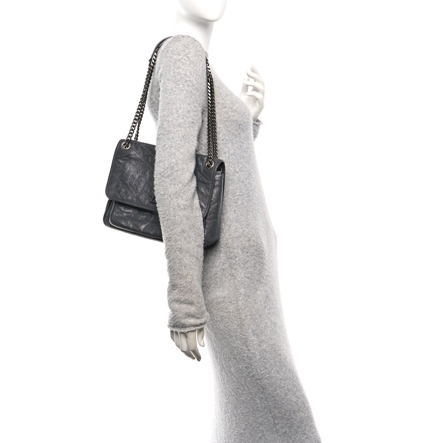 Saint Laurent Crinkled Calfskin Matelasse Monogram Medium Niki Chain Satchel Fog 2 of 11