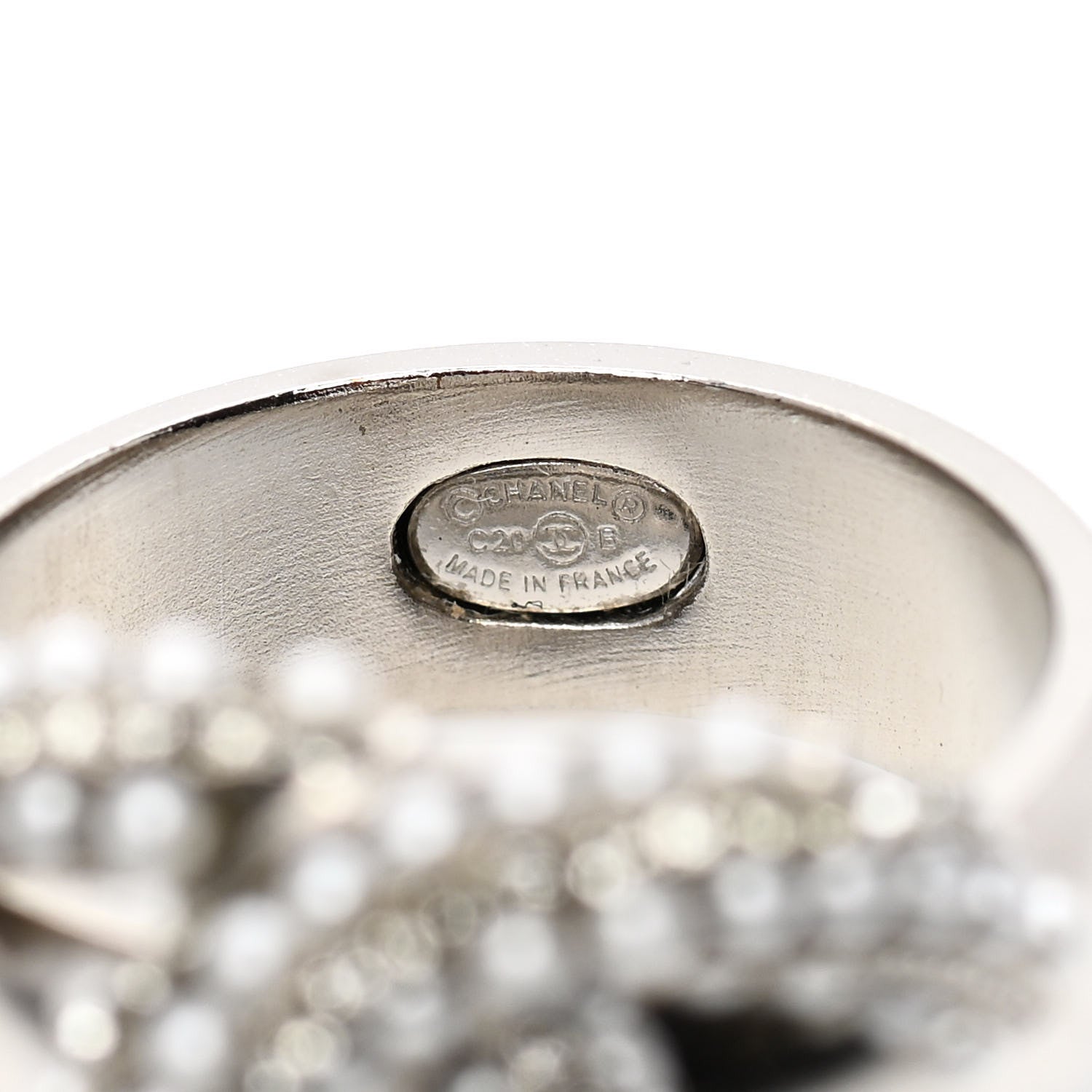 Chanel Crystal Pearl CC Ring 7 Silver 4 of 4
