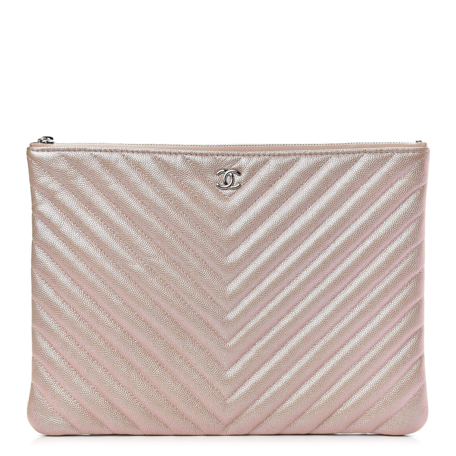 Chanel Iridescent Caviar Chevron Quilted Medium Cosmetic Case Light Gold 1 of 8