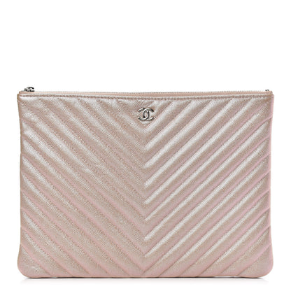 Chanel Iridescent Caviar Chevron Quilted Medium Cosmetic Case Light Gold 1 of 8
