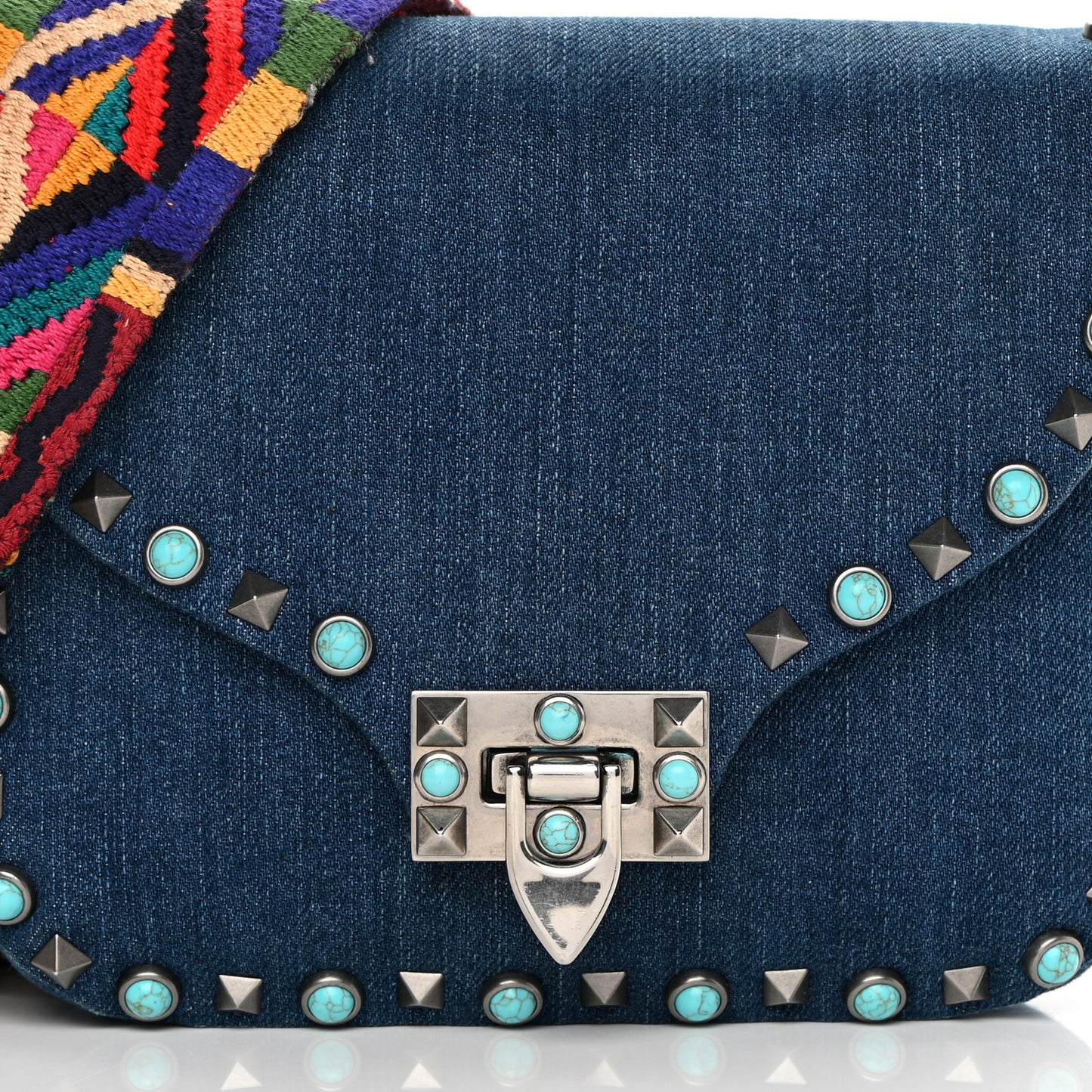 Denim Guitar Strap Rockstud Rolling Shoulder Flap Messenger Bag