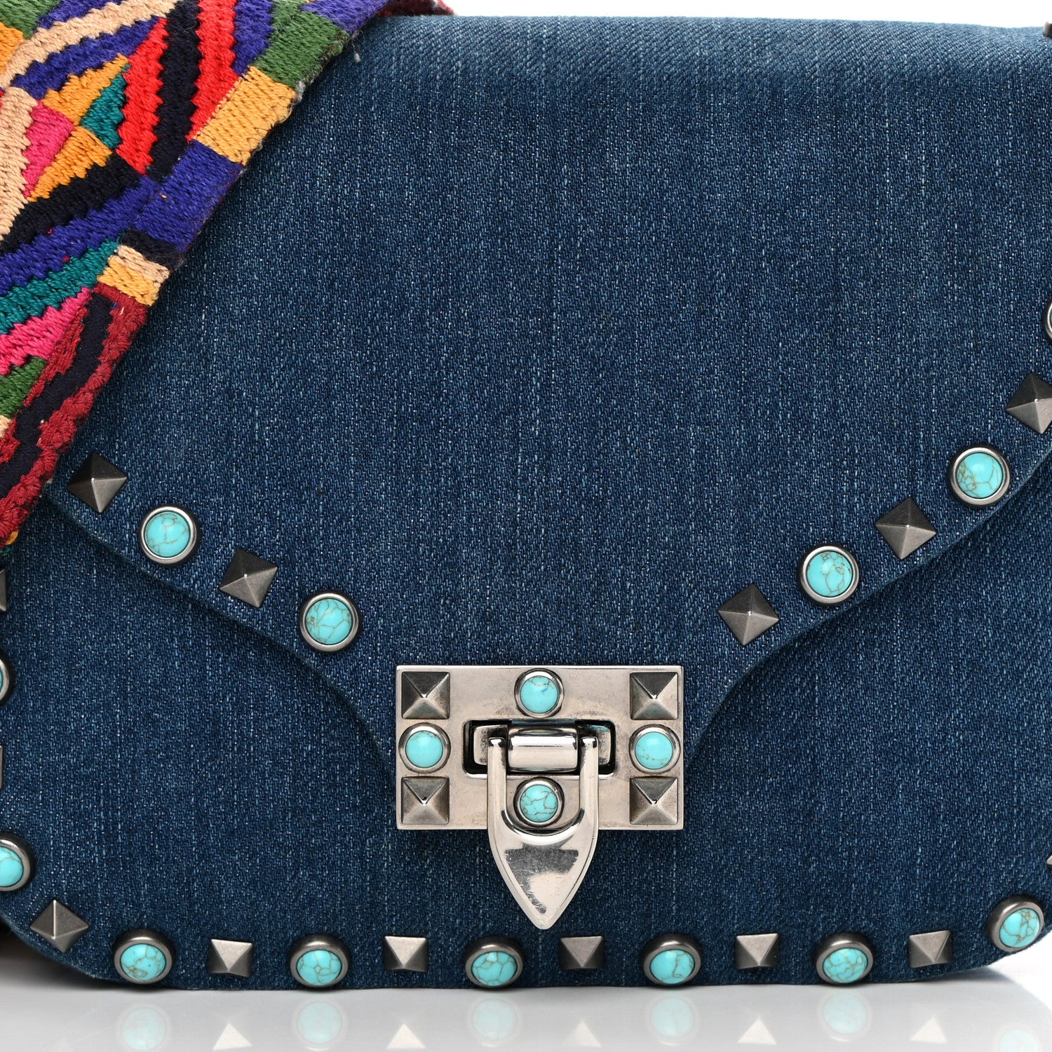 Valentino Garavani Denim Guitar Strap Rockstud Rolling Shoulder Flap Messenger Bag 7 of 14